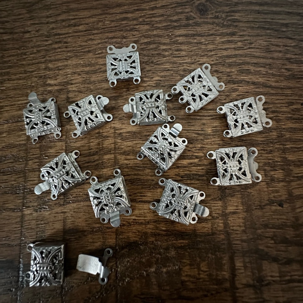 New Vintage Silver Tone Filigree Square Multi-Strand Clasps - 12 Pieces